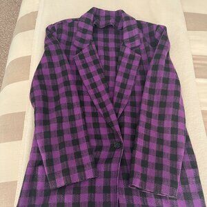 Vintage Woman's Oversized 90's Purple and Black Wool Plaid Blazer - Size S/M